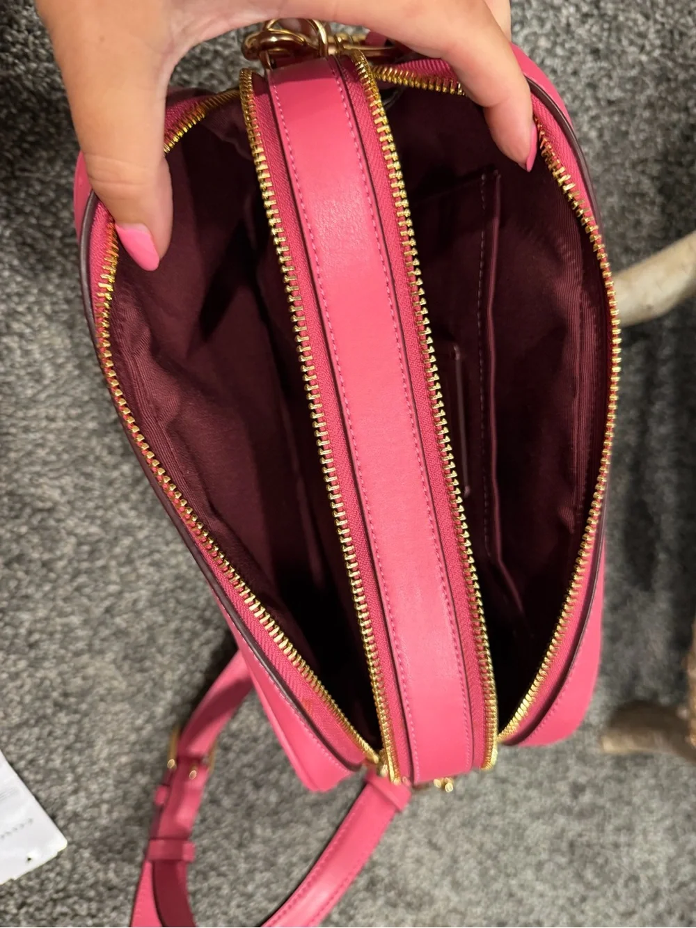 Coach Signature double zip Jes Crossbody with Pink Trim